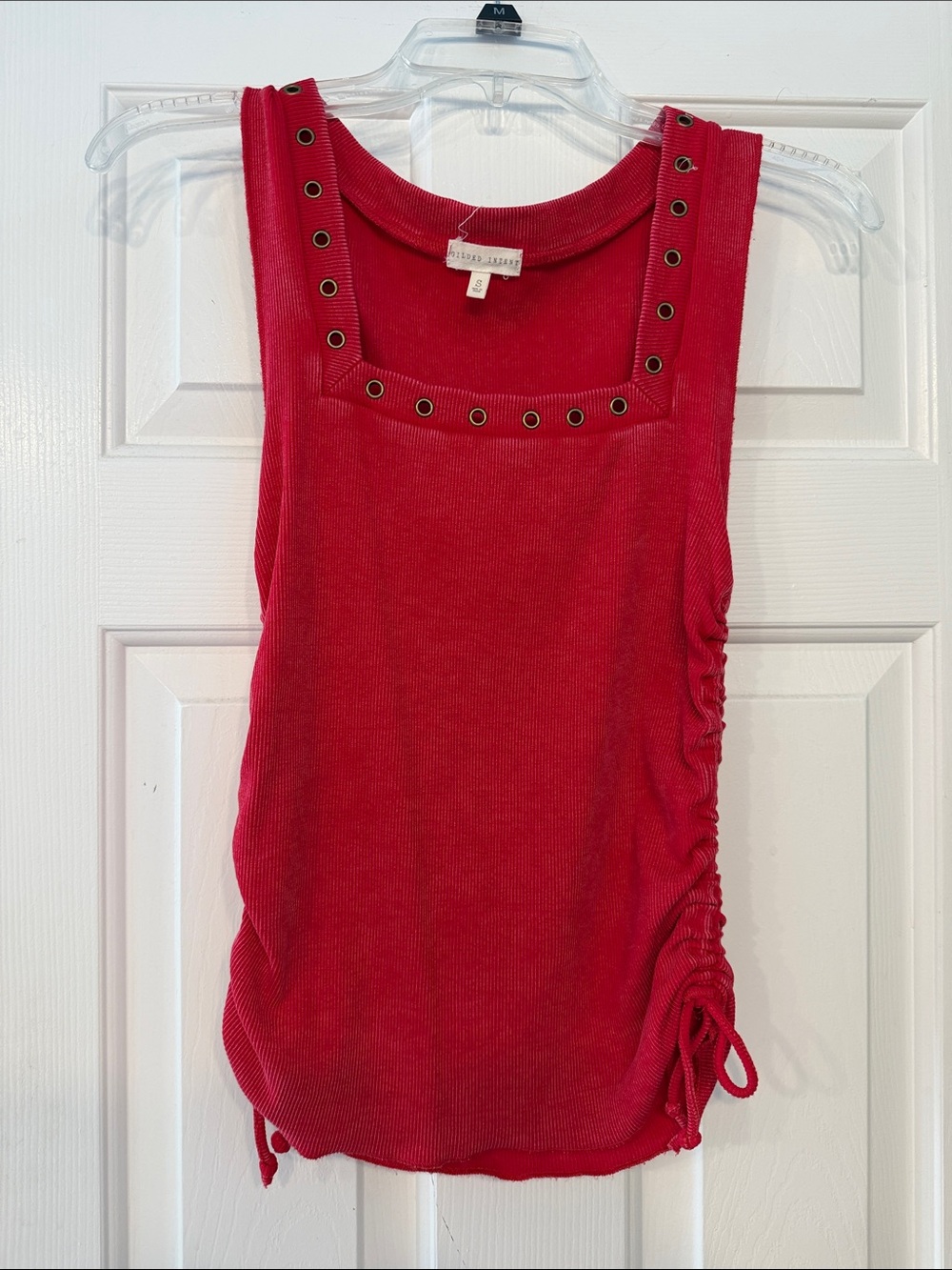 BKE Red Ribbed Tank with Grommet Trim